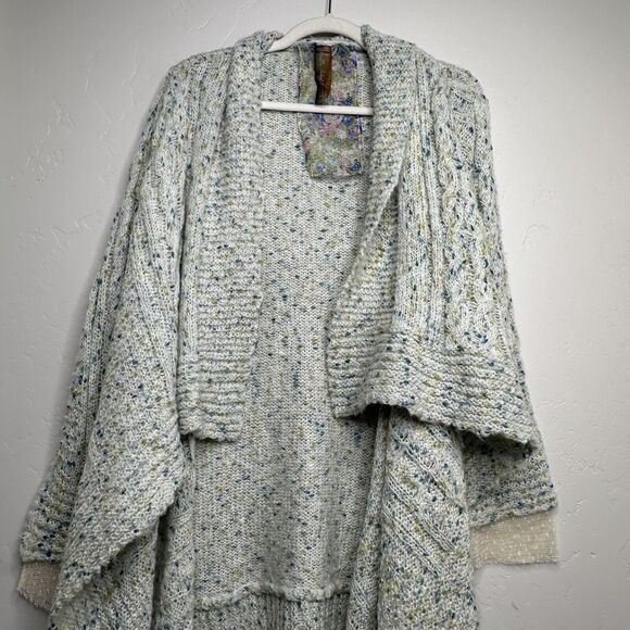 Aratta Silent Journey Open Front Cable Knit Cardigan Size L Large Lace Cuffs - Picture 3 of 16